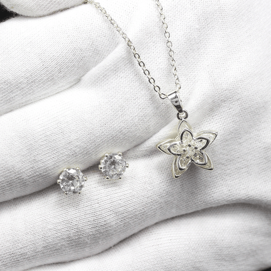 Damen Schmuckset, Klassisch mit Kristallen, Halskette, Ohrring