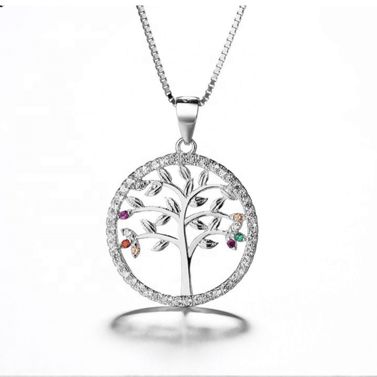 Lebensbaum Halskette in 925 Silber, Symbolische Damen Halskette in Sterling Silber