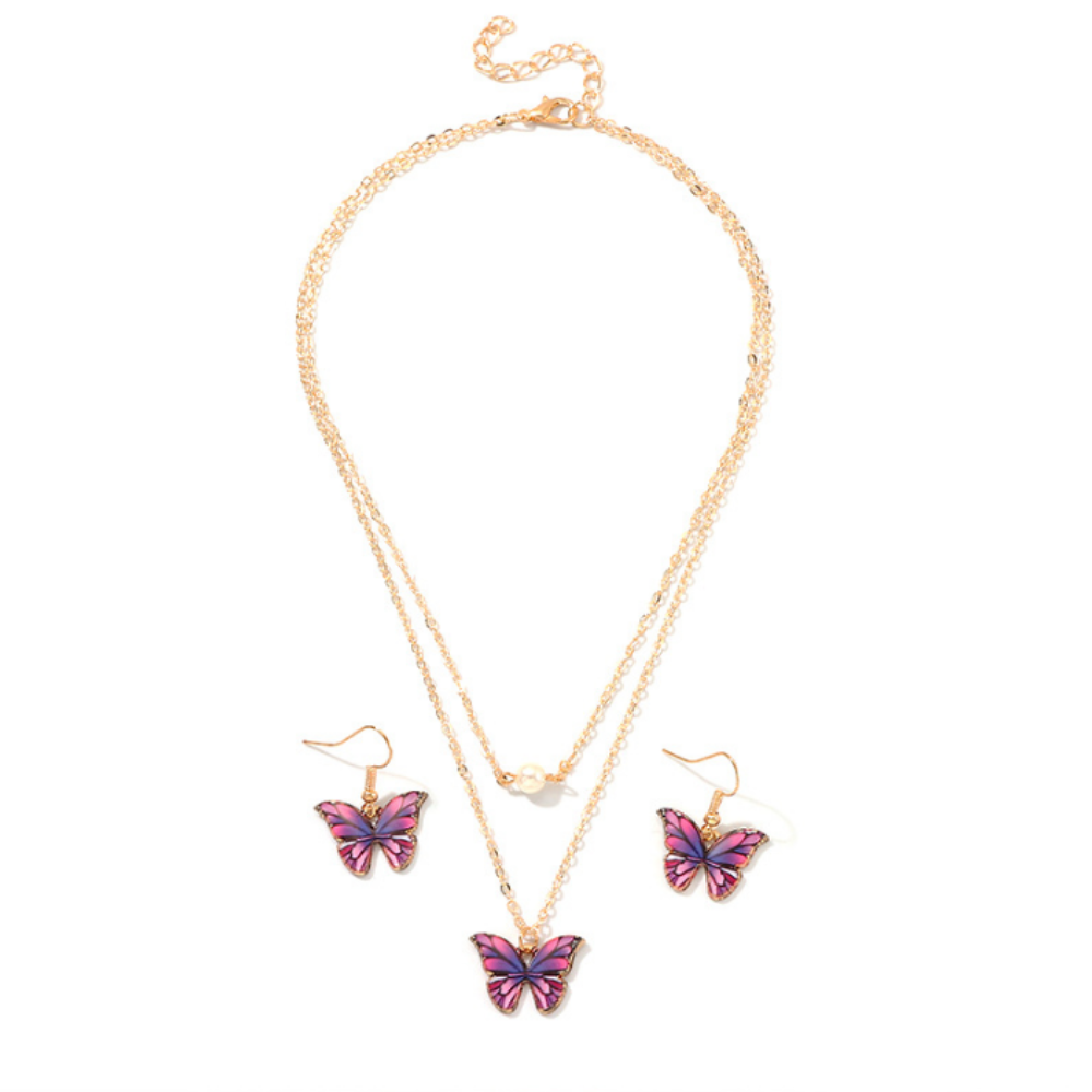 Halskette- und Ohrringe-Schmetterlings-Schmuck-Set blau, Damenschmuck