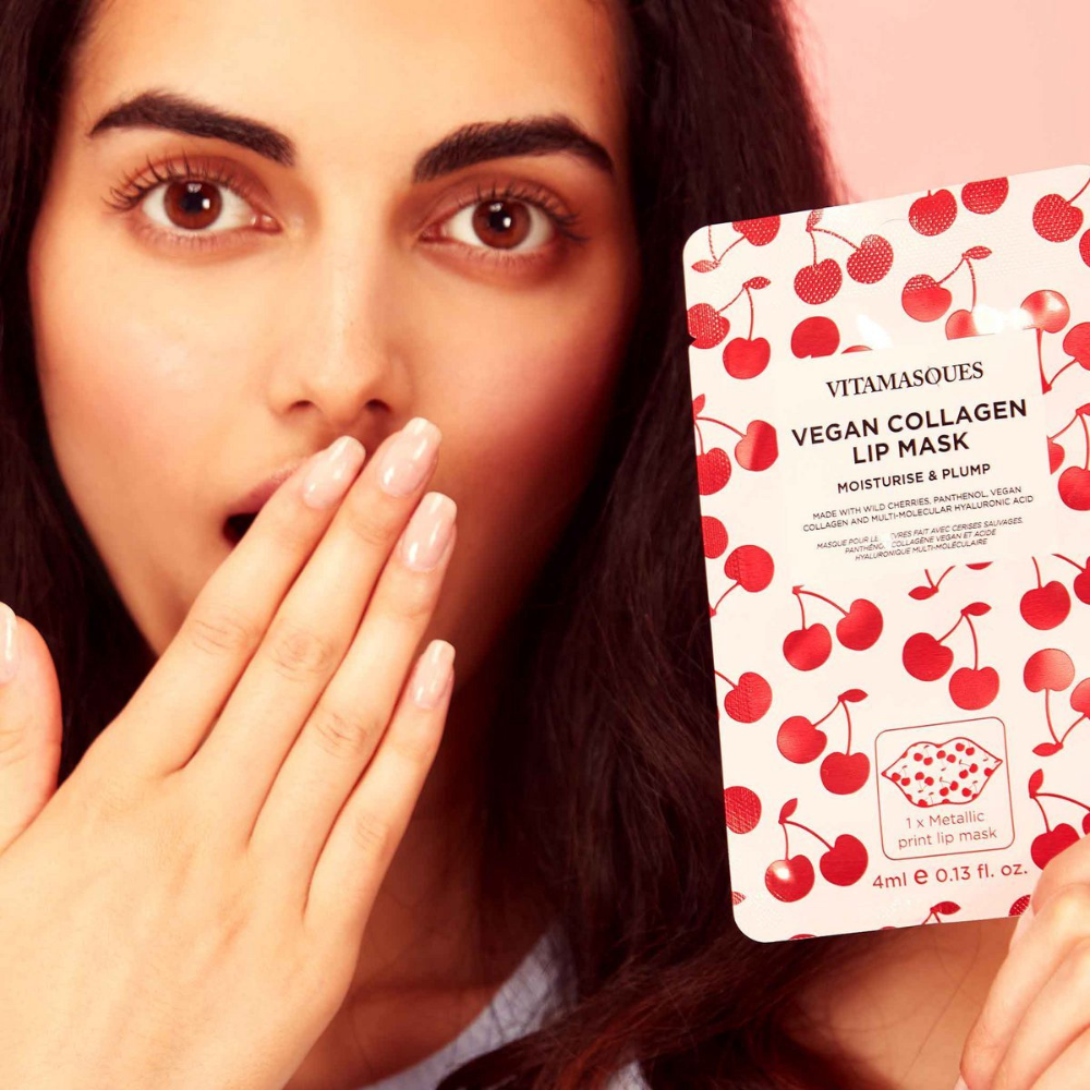 VITAMASQUES Vegan Collagen Lip Mask - Hydrating Lip Mask with Hyaluronic & Cherry Extract - Nourishing & Plumping