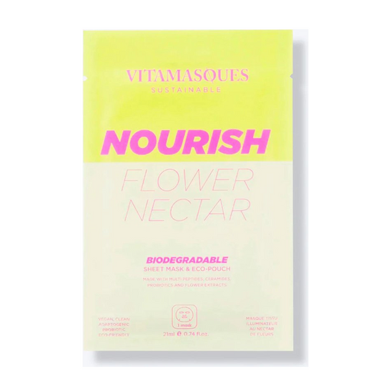 House of Mushu – Gesichtsmaske – Pflege – Nourish Flower Nectar – Biologisch abbaubare Gesichtsmaske – Tuchmaske – Glänzende Gesichtsmaske – Pflegemaske – Vitamasques