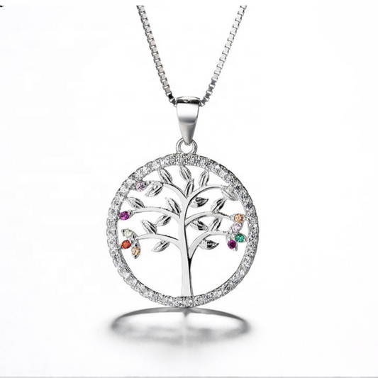 Lebensbaum Halskette in 925 Silber, Symbolische Damen Halskette in Sterling Silber