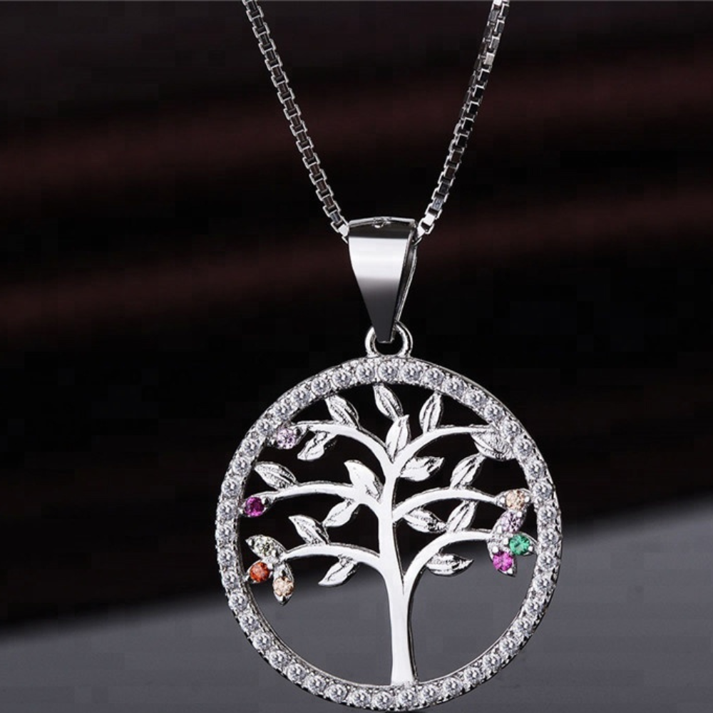 Lebensbaum Halskette in 925 Silber, Symbolische Damen Halskette in Sterling Silber